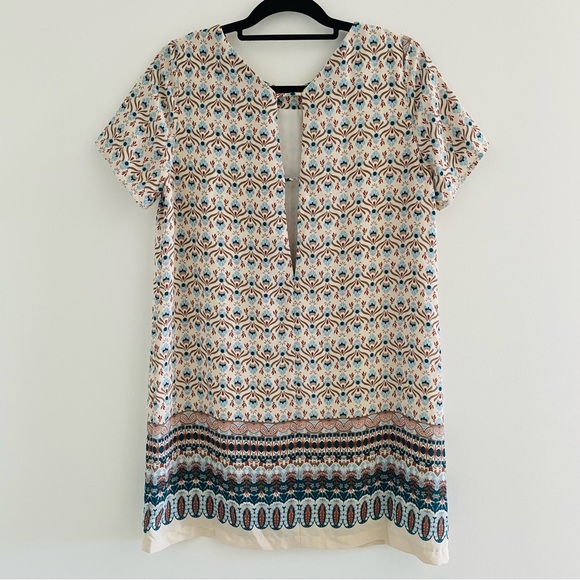 Lulus Botanical Beauty Beige Print Shift Dress Short Sleeves Mini Dress - Picture 7 of 16